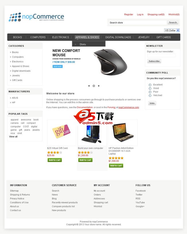 NopCommerce ขึ้นอยู่กับเวอร์ชันซอร์สโค้ด ASP.NET4.0 v3.20