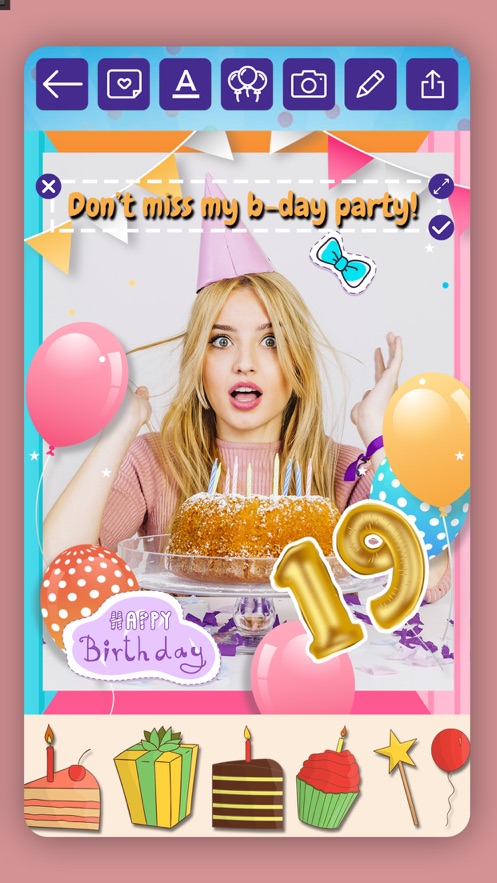 Happy birthday photo and card app