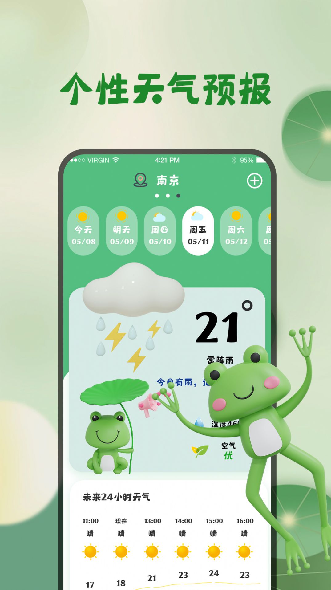 Aplicación Frog Travel Weather Forecast