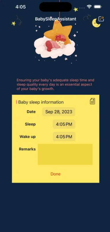 Logiciel BabySleepHelper version Android