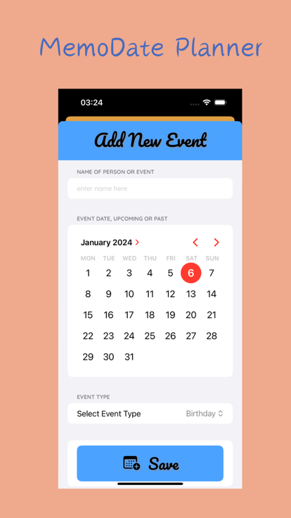 MemoryDate Planner app