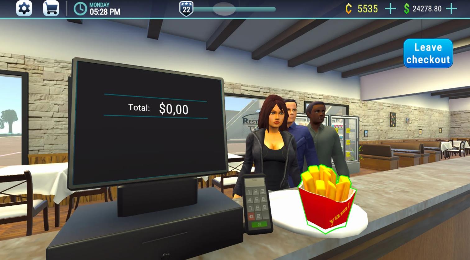 Integriertes Menü des Restaurant Simulator 3D