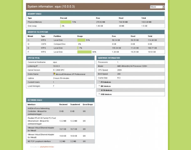 Monitoramento do servidor phpSysInfo v3.4.4