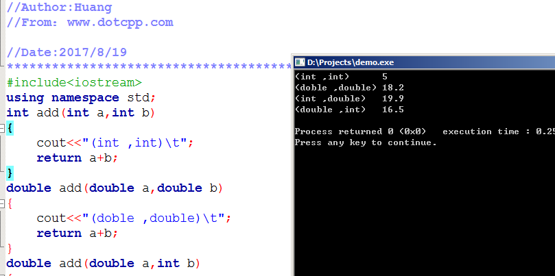 C++ function overloading example explanation