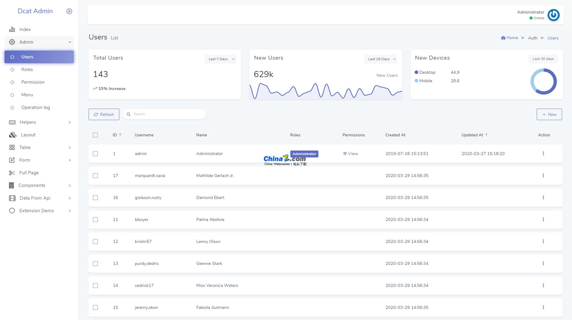 Outil de création d'arrière-plan Dcat Admin v1.7.6