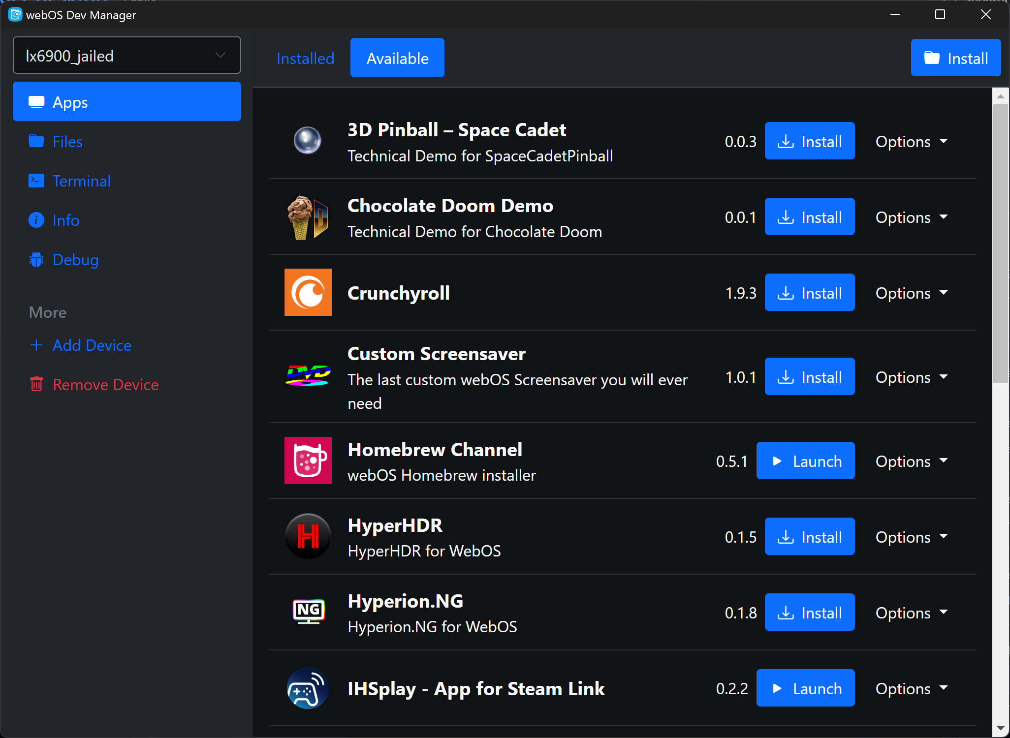 Instal dari repo webOS Homebrew