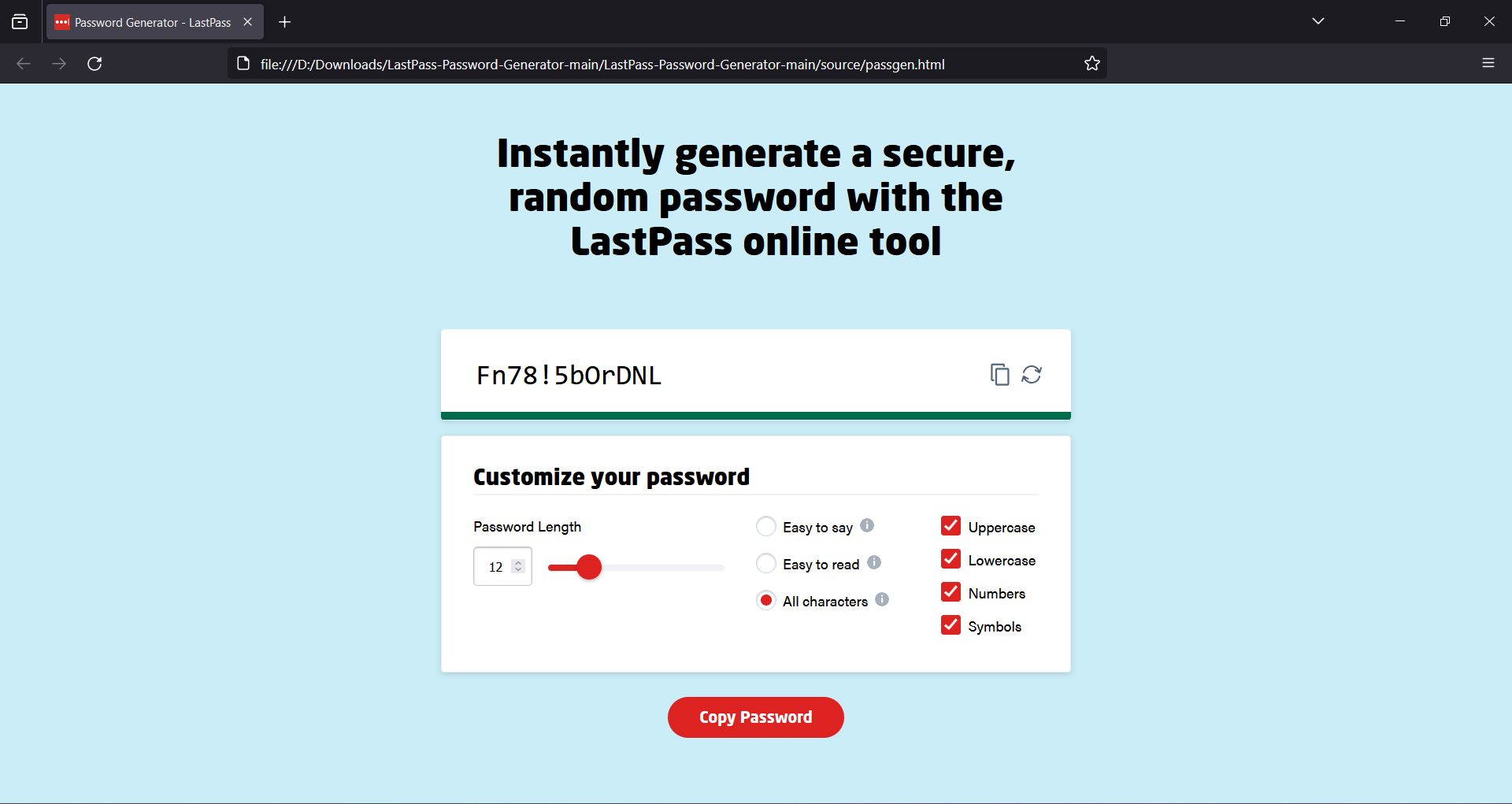 LastPass 密碼產生器離線