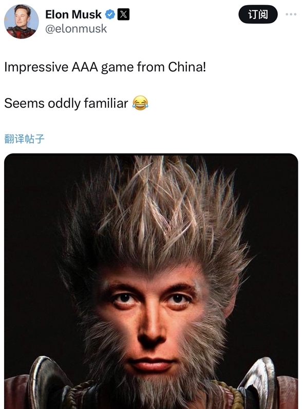 マスク氏はAIのWukongバージョンの写真を公開し、Black Myth Wukongを好きになるメッセージを投稿した