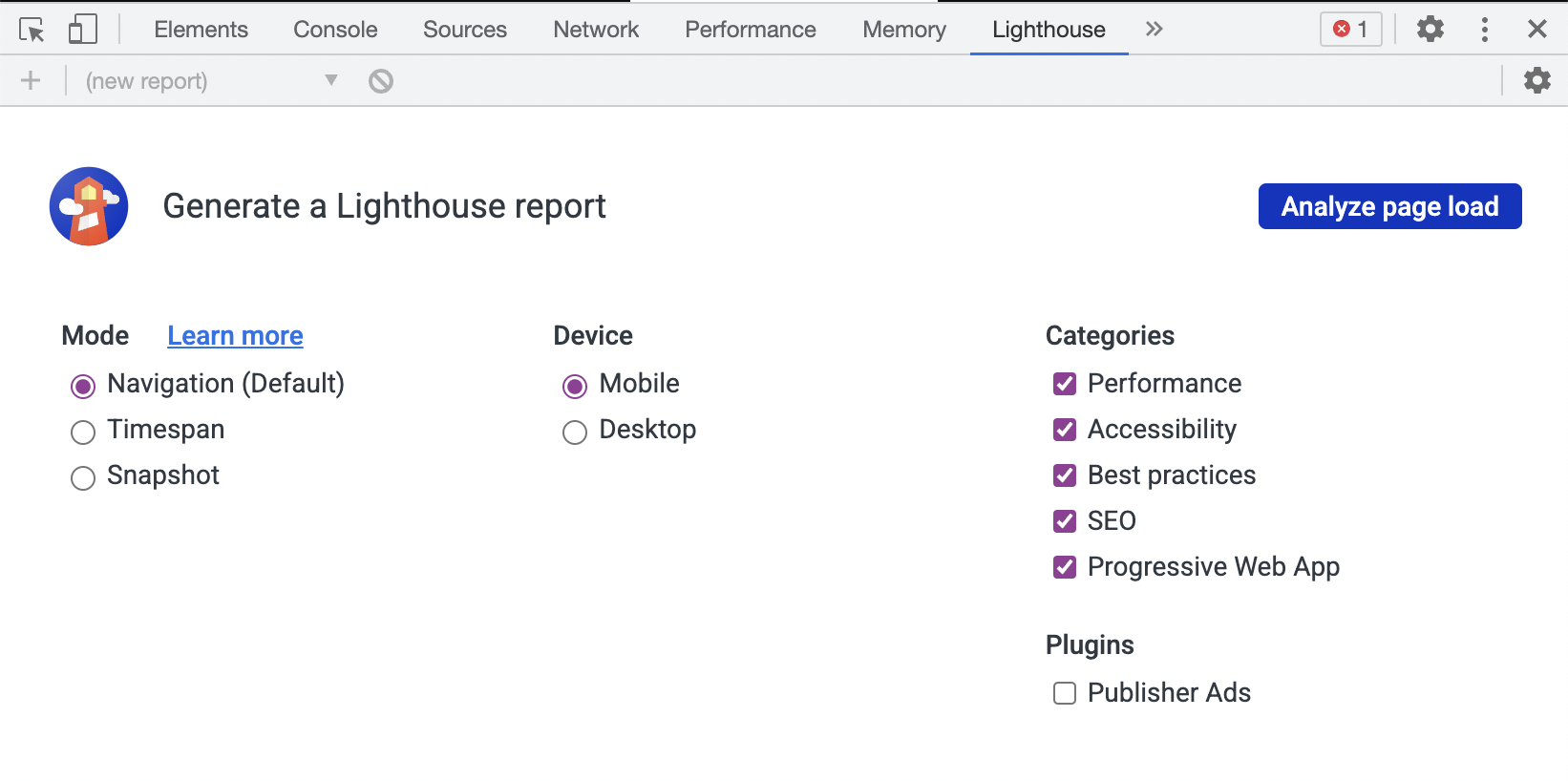 Integrasi mercusuar di Chrome DevTools.