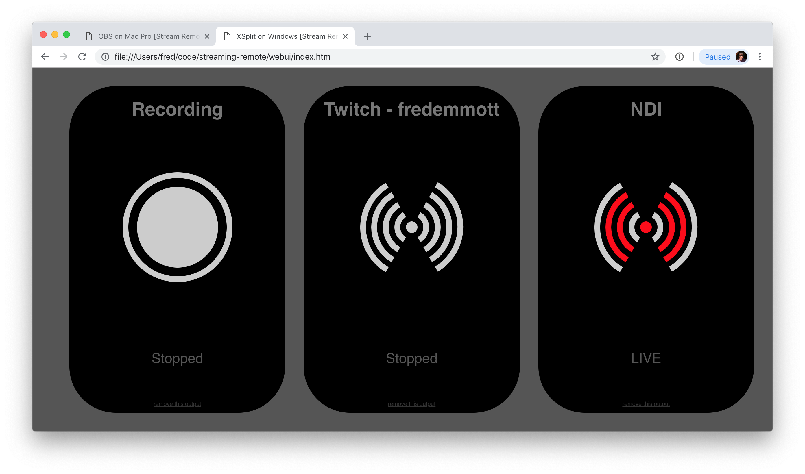 XSplit dengan 3 output, 1 aktif