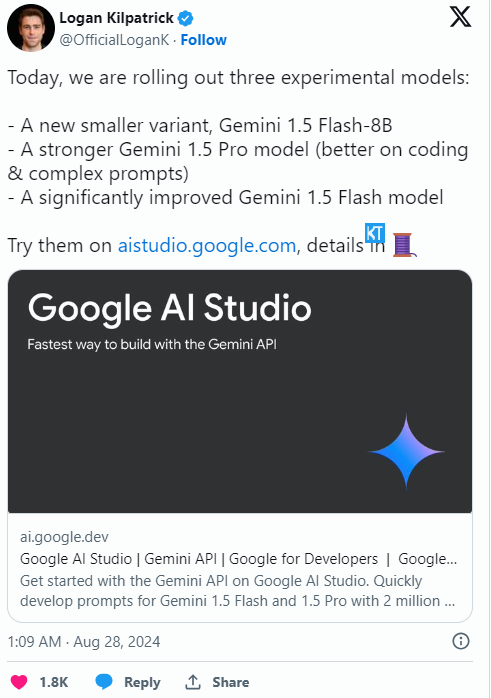 Je suis passé du 23 au 6 ! Les modèles de la série Google Gemini 1.5 sont considérablement améliorés, les développeurs célèbrent