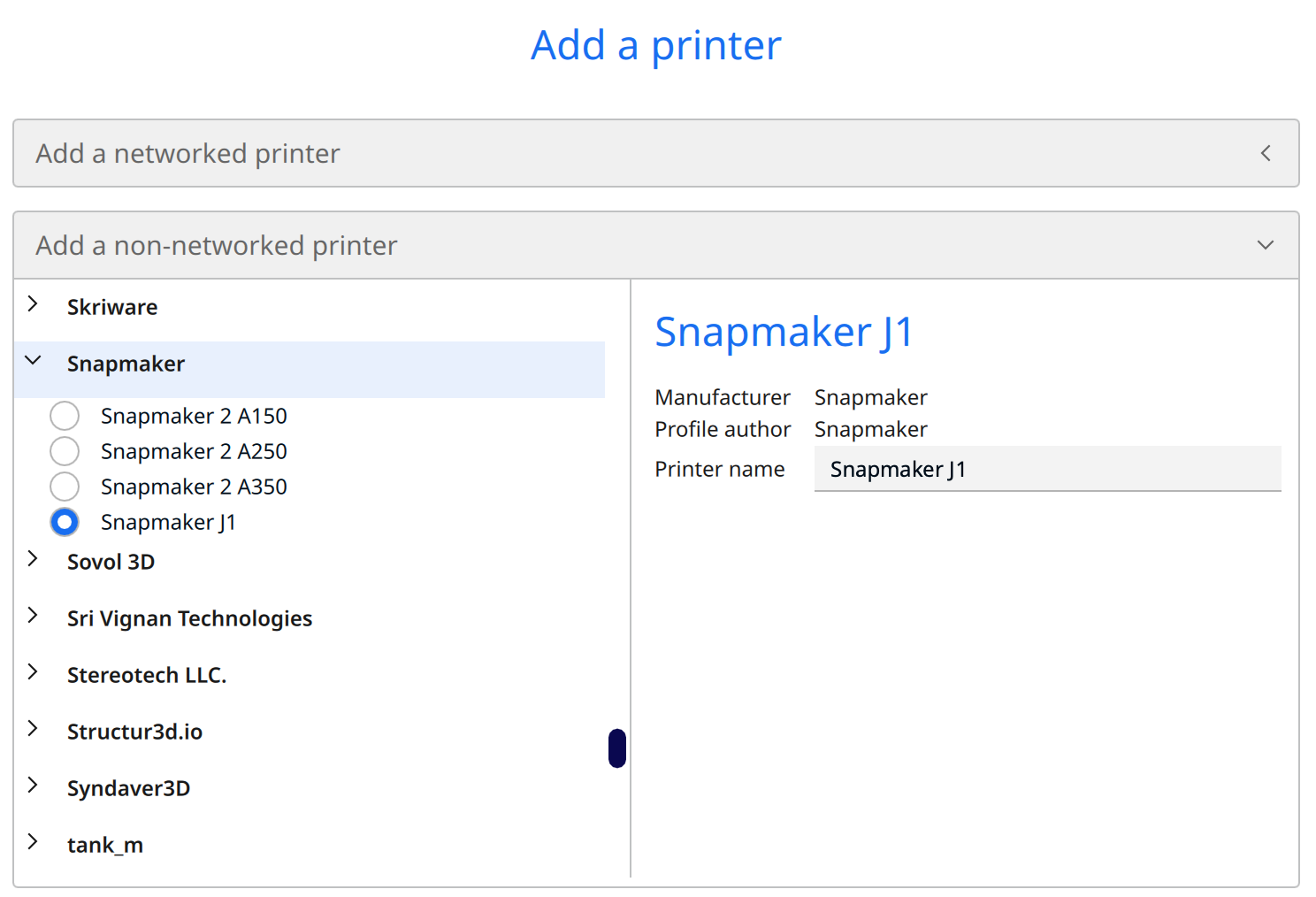 Добавить принтер Snapmaker J1