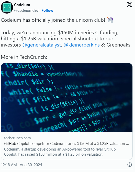 Ein neues Einhorn in der Welt der KI-Programmierung! Cursor konkurriert mit Codeium bei der Beschaffung von 150 Millionen US-Dollar, was einem Wert von 1,25 Milliarden US-Dollar entspricht