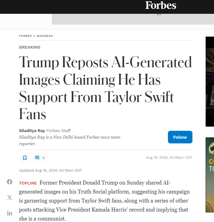 Unangenehm! Trump twitterte das AI-Composite-Bild erneut und forderte die Unterstützung der Swift-Fans