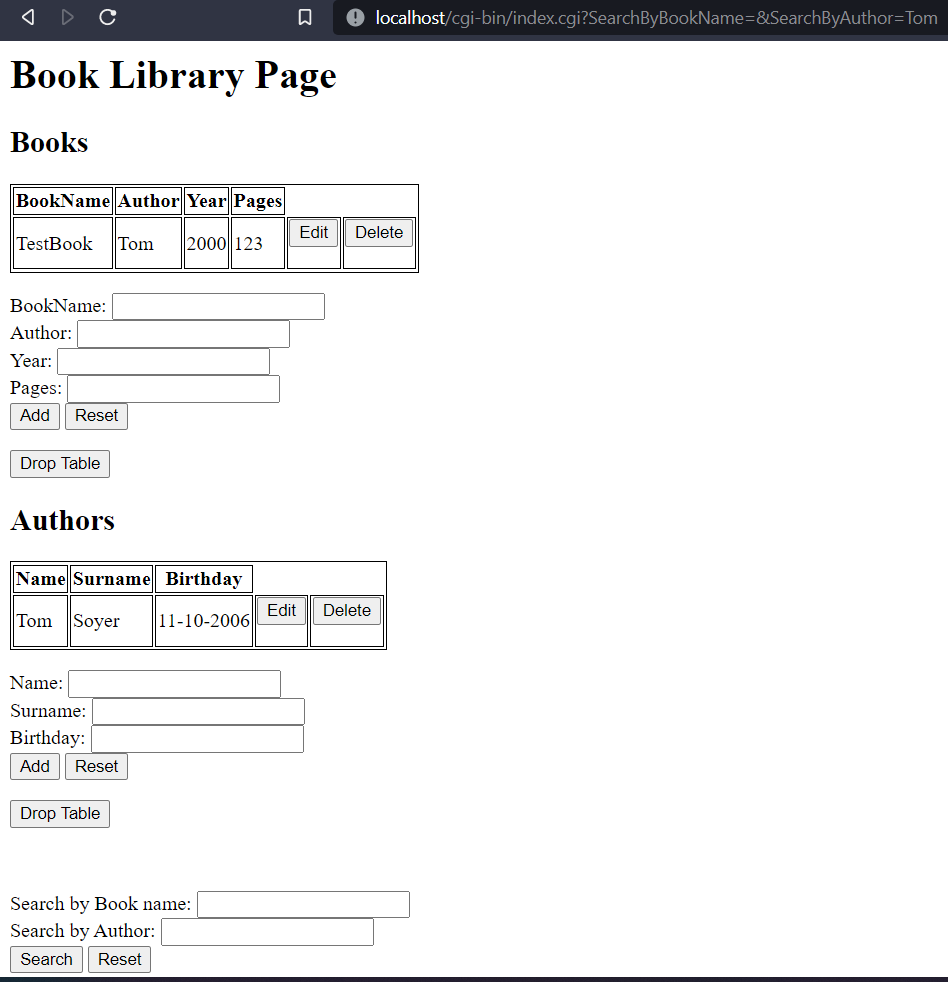 CGI Interface BookLibrary