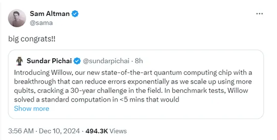 Quantencomputing ist ein schockierender Fortschritt! Googles Willow-Chip kann 13,8 Milliarden Jahre an Berechnungen in 5 Minuten bewältigen, und OpenAI ist sprachlos