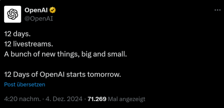 OpenAI, "12일 라이브 이벤트" 신기술 공개할 예정이지만 GPT-5는 아직 출시되지 않을 것이라고 발표