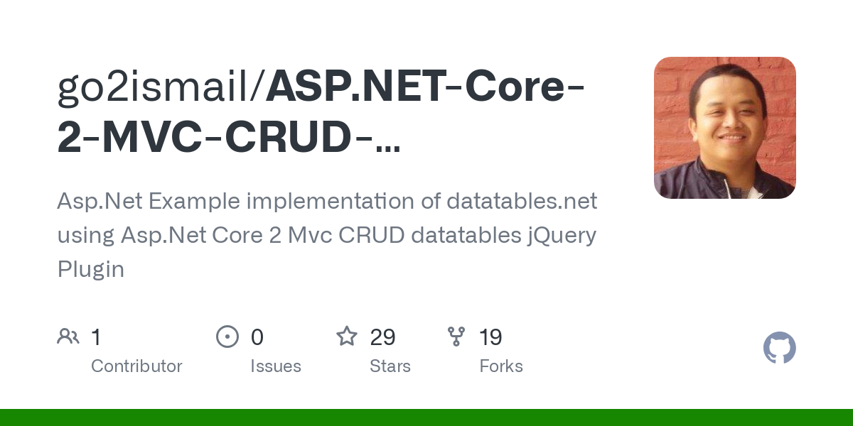 ASP.NET Core 2 MVC CRUD datatables jQuery Plugin