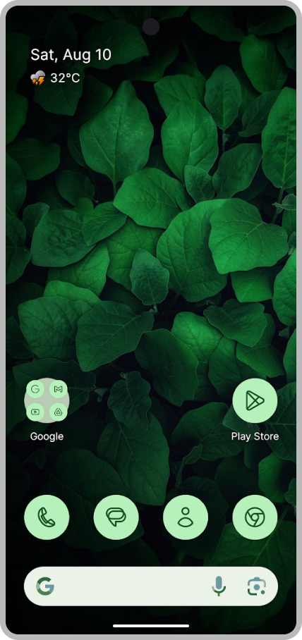 Google Pixel menjalankan Lawnchair Launcher dengan wallpaper hijau