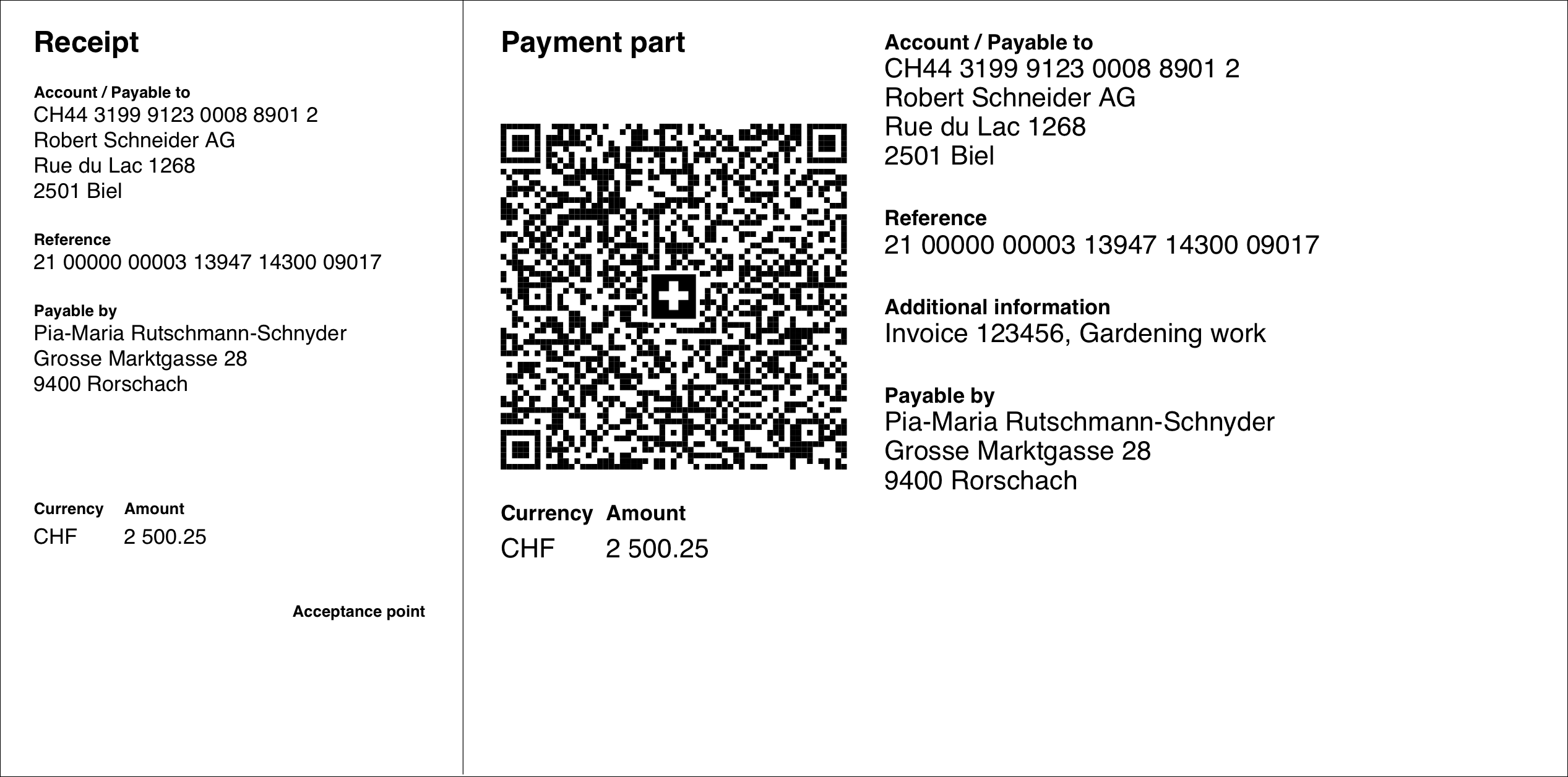 スイスの QR 法案の例のイメージ