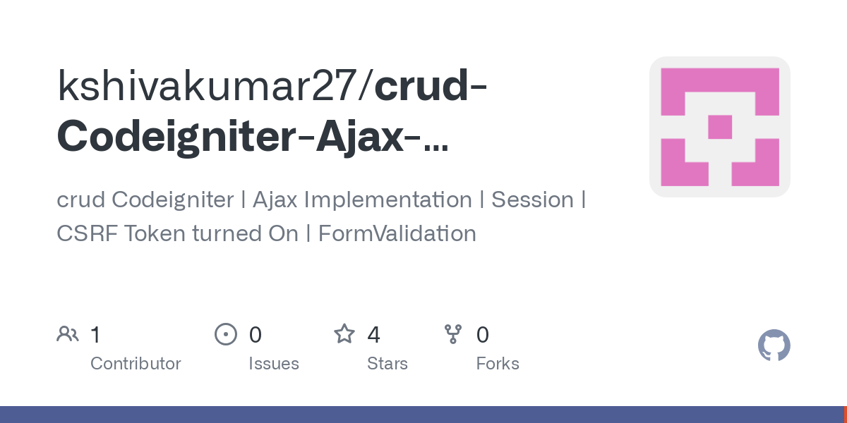 crud Codeigniter Ajax Implementation Form Validation Session CSRF Token protection turned On