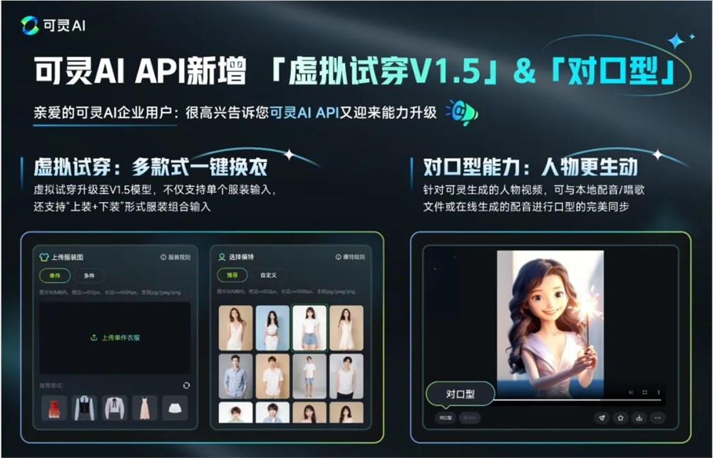 Die Lippensynchronisierungsfunktion der Keling AI API ist vollständig geöffnet und die virtuelle Anprobe wurde auf das Modell V1.5 aktualisiert