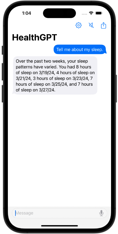 Screenshot showing an example conversation with HealthGPT