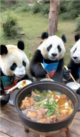 AI-generated Douyin video of a panda eating instant noodles received over 420,000 likes and netizens called it too realistic