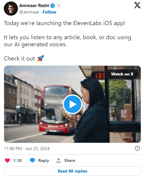 ElevenLabs เปิดตัว Reader แอป iOS ตัวแรก ซึ่งสามารถแปลงข้อความใดๆ ให้เป็นเสียง AI ได้