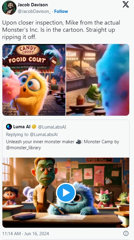 ผลงานที่สร้างโดย Dream Machine ของ Luma AI ถูกกล่าวหาว่าลอกเลียนแบบ IP ของ Disney