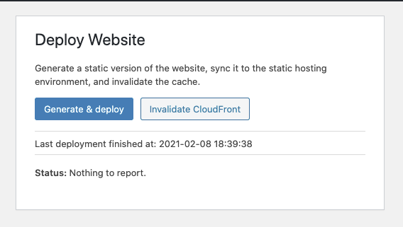 Captura de tela da interface do plugin Simply Static Deploy para WordPress