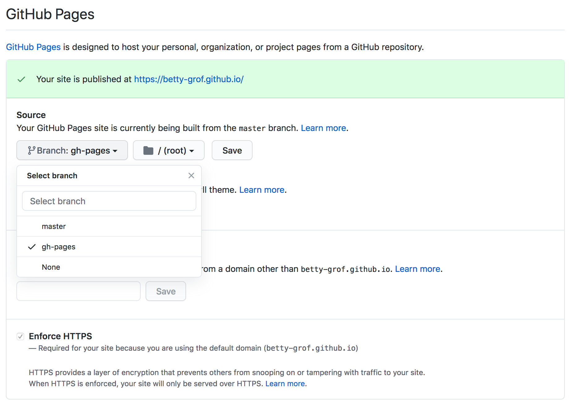 github ページのソース ブランチを gh-pages ブランチに設定します