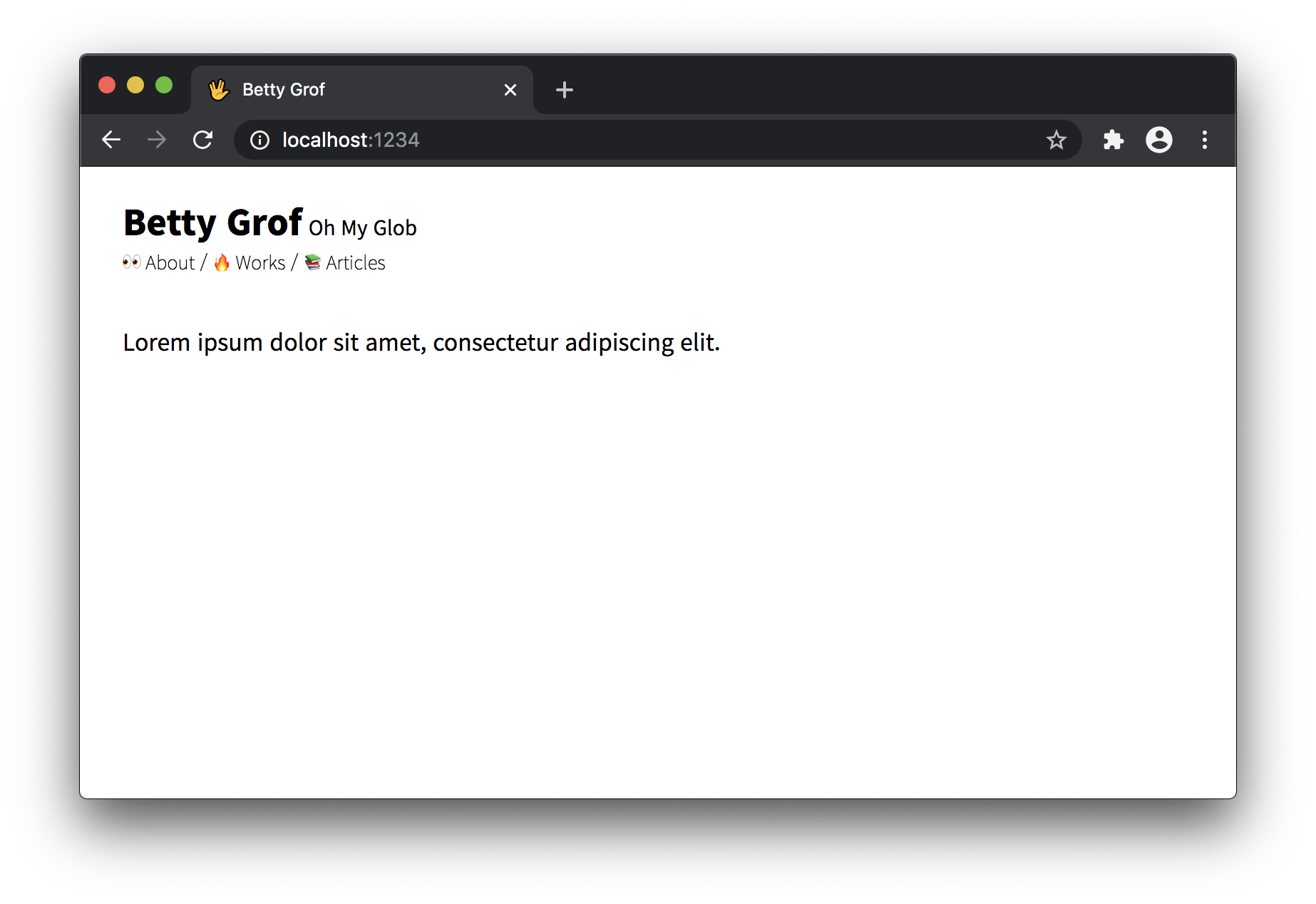 「Betty Grof」というタイトルの Web サイト (http://localhost:1234/)