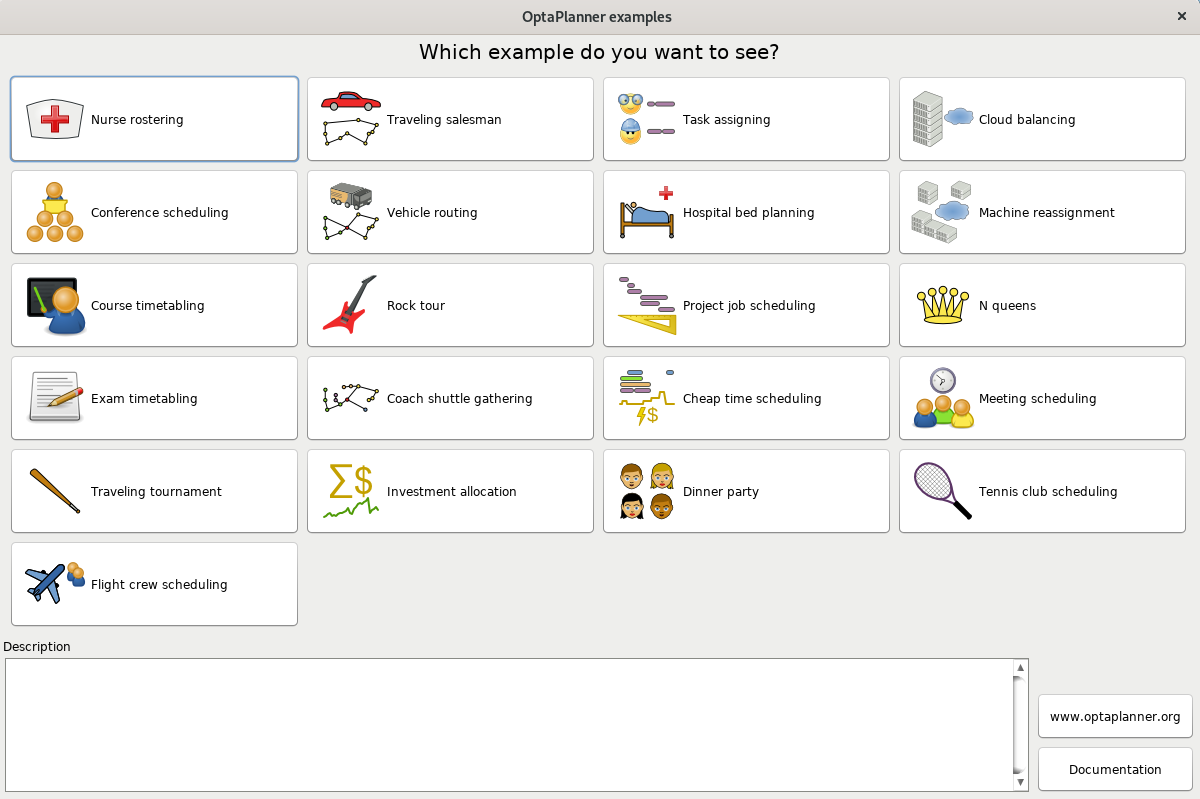 ภาพหน้าจอตัวอย่าง optaplanner