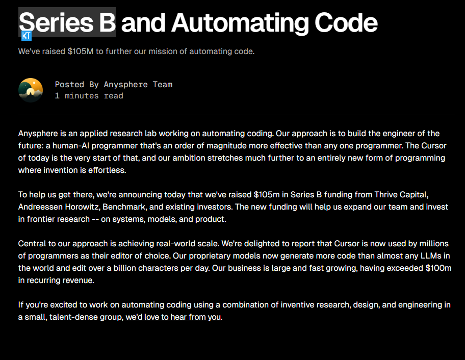 Cursor, assistente de codificação de IA, arrecada US$ 105 milhões na rodada da Série B – artigo de IA