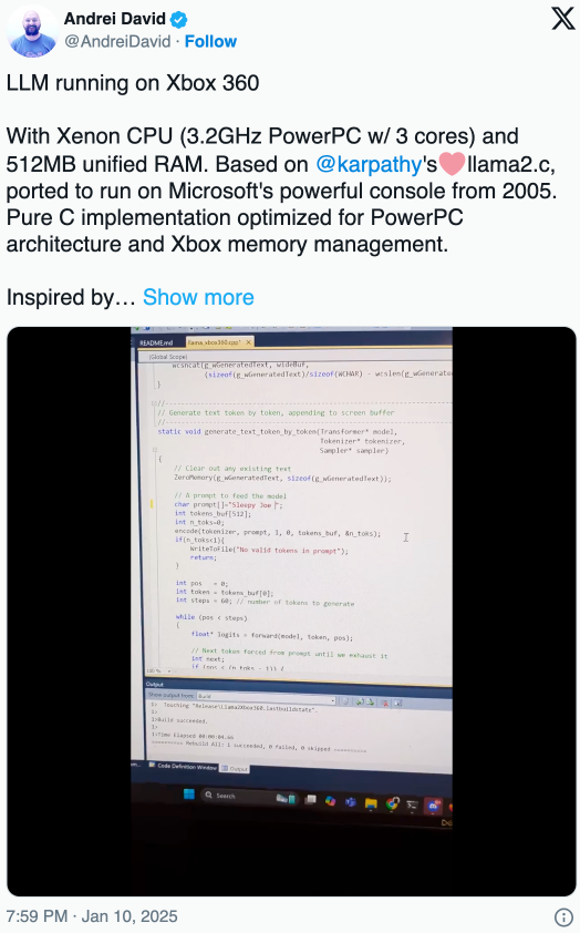 Pengembang berhasil menjalankan model bahasa LLAMA di Xbox 360 untuk menantang artikel Limit-AI Hardware Lama