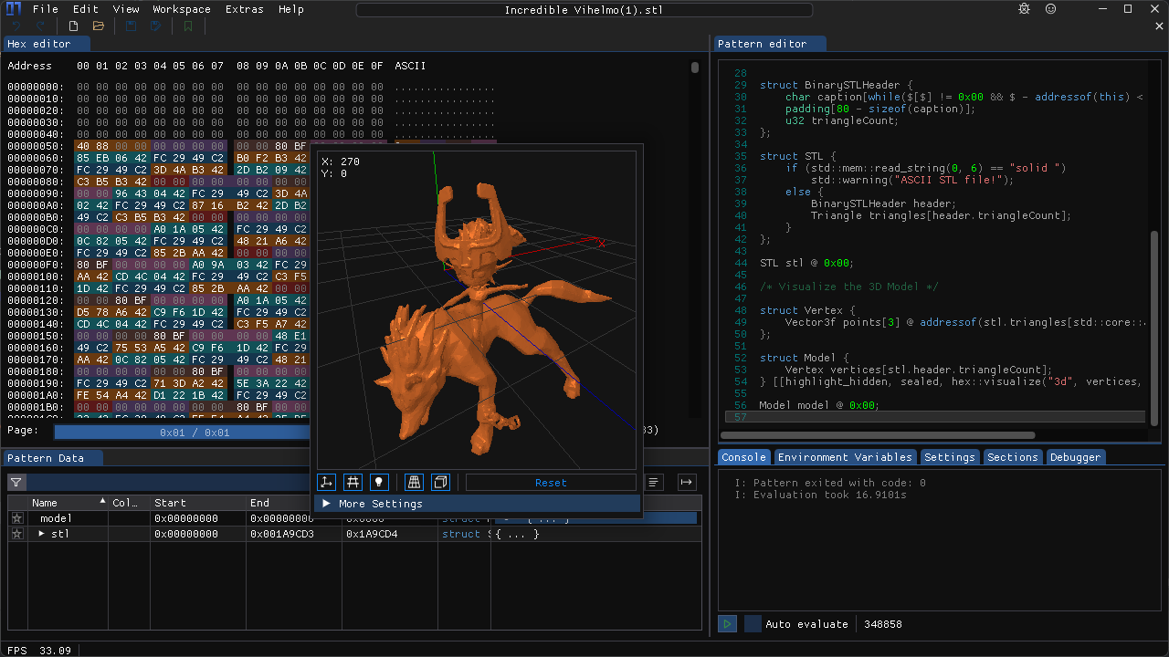 STL Parser written in the Pattern Language visualizing a 3D model