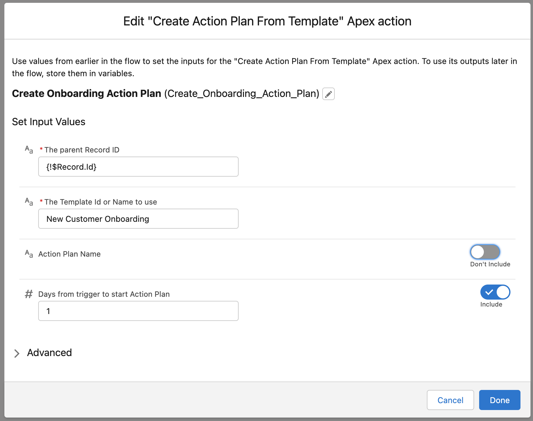 Atur variabel input untuk tindakan aliran