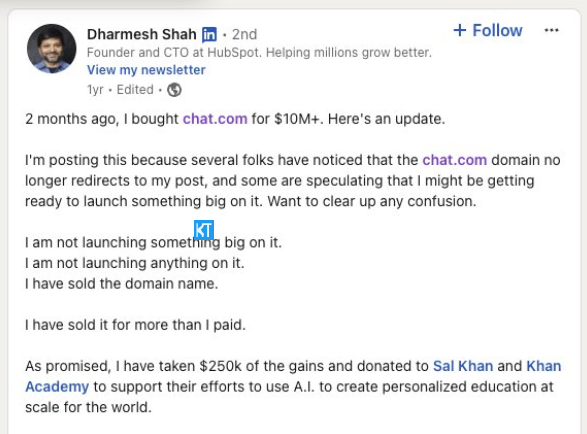 OpenAI Wins Chat.com Domain Name geschätzte Betrag von 20 Millionen US -Dollar - AI -Artikel