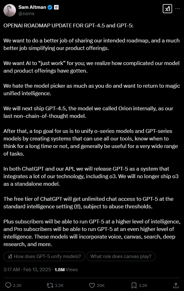 Openai يطلق قنبلة الملك في الصباح الباكر! GPT-5 على وشك أن يتم إطلاقه لاستخدام مجاني وغير محدود