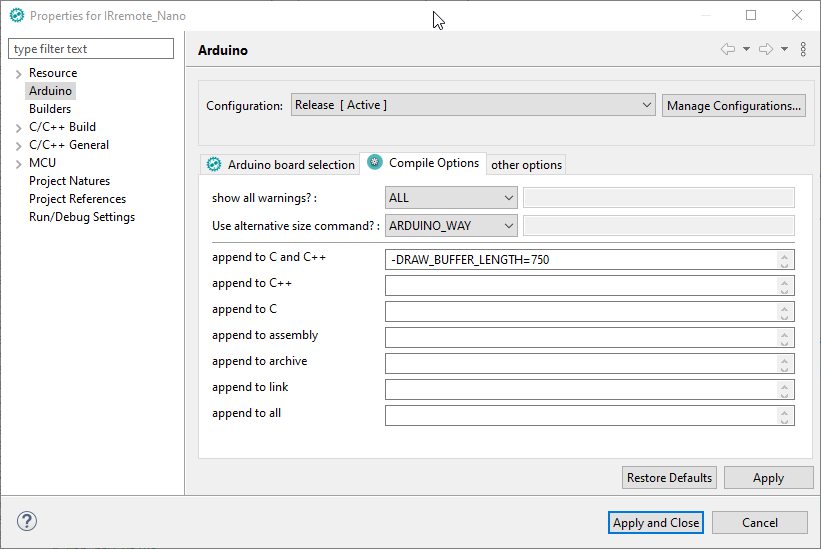 Sloeber -Einstellungen