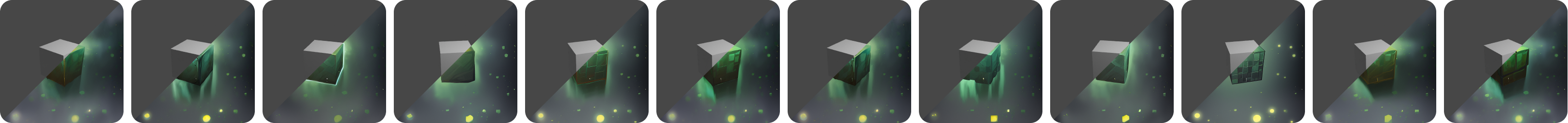 Eine Grafik, die jeden Rahmen eines Renders zeigt, aufgeteilt in die Szene und generiertes Ergebnis