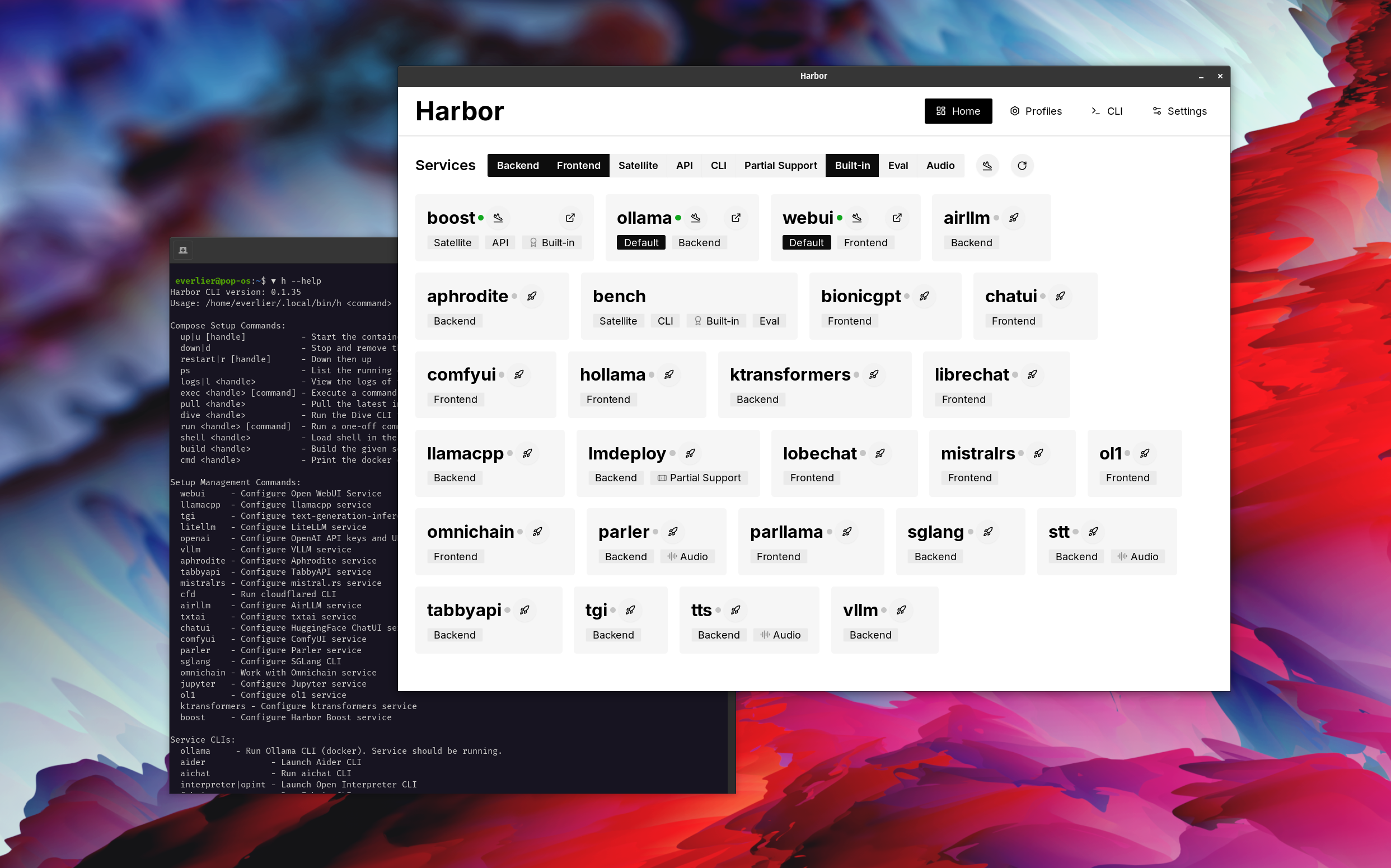 Harbor Cli와 App의 스크린 샷