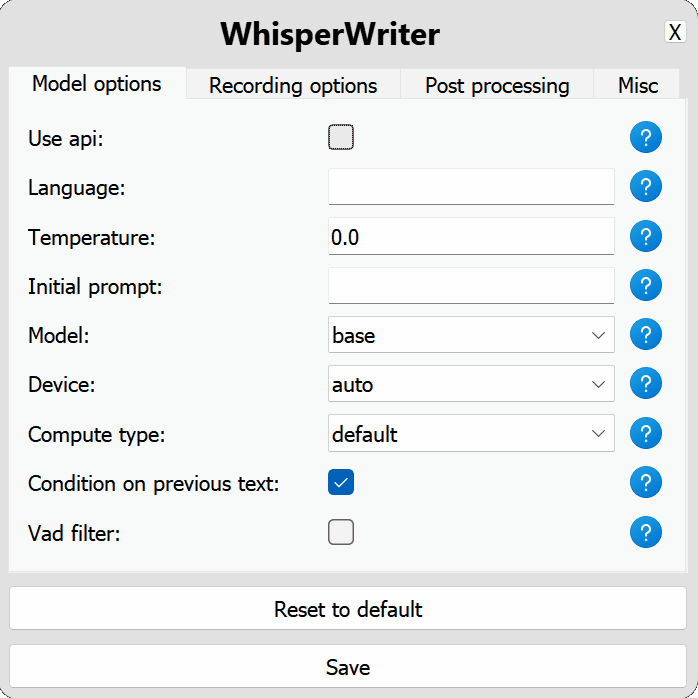 إعدادات Whisperwriter Window Demo GIF