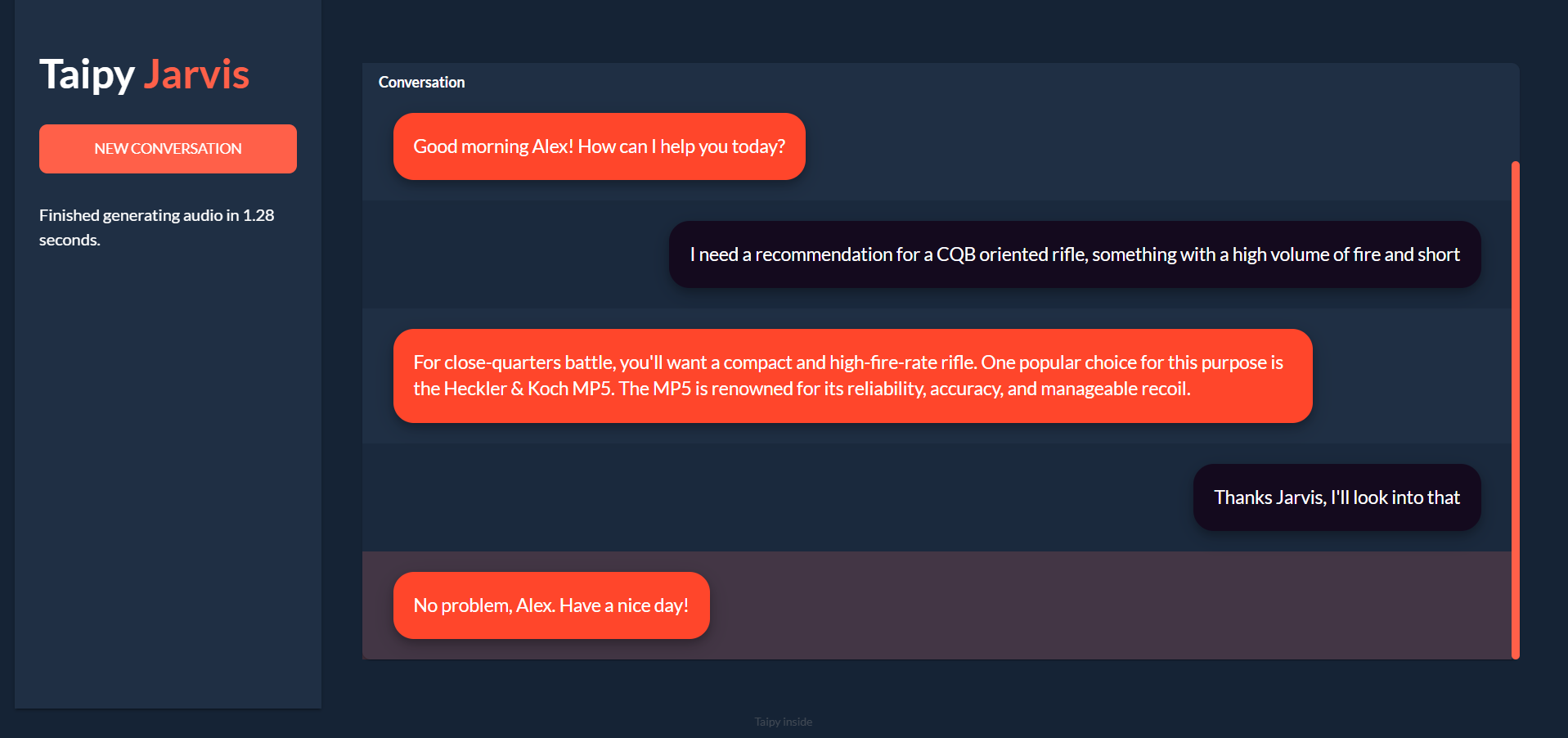 자비스가 총기를 선택하도록 도와줍니다