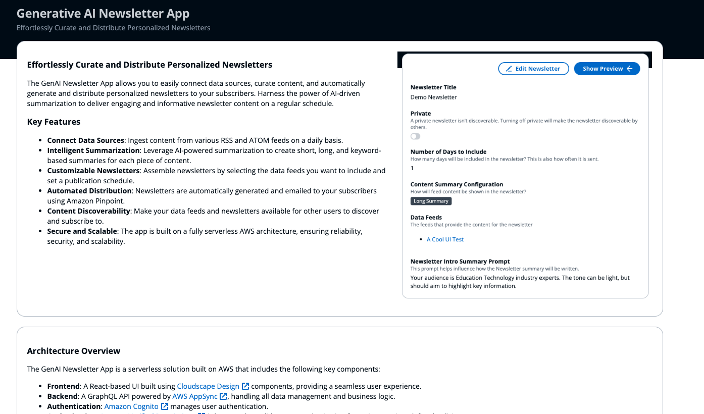 Generative AI Newsletter Anwendung Begrüßung Seite