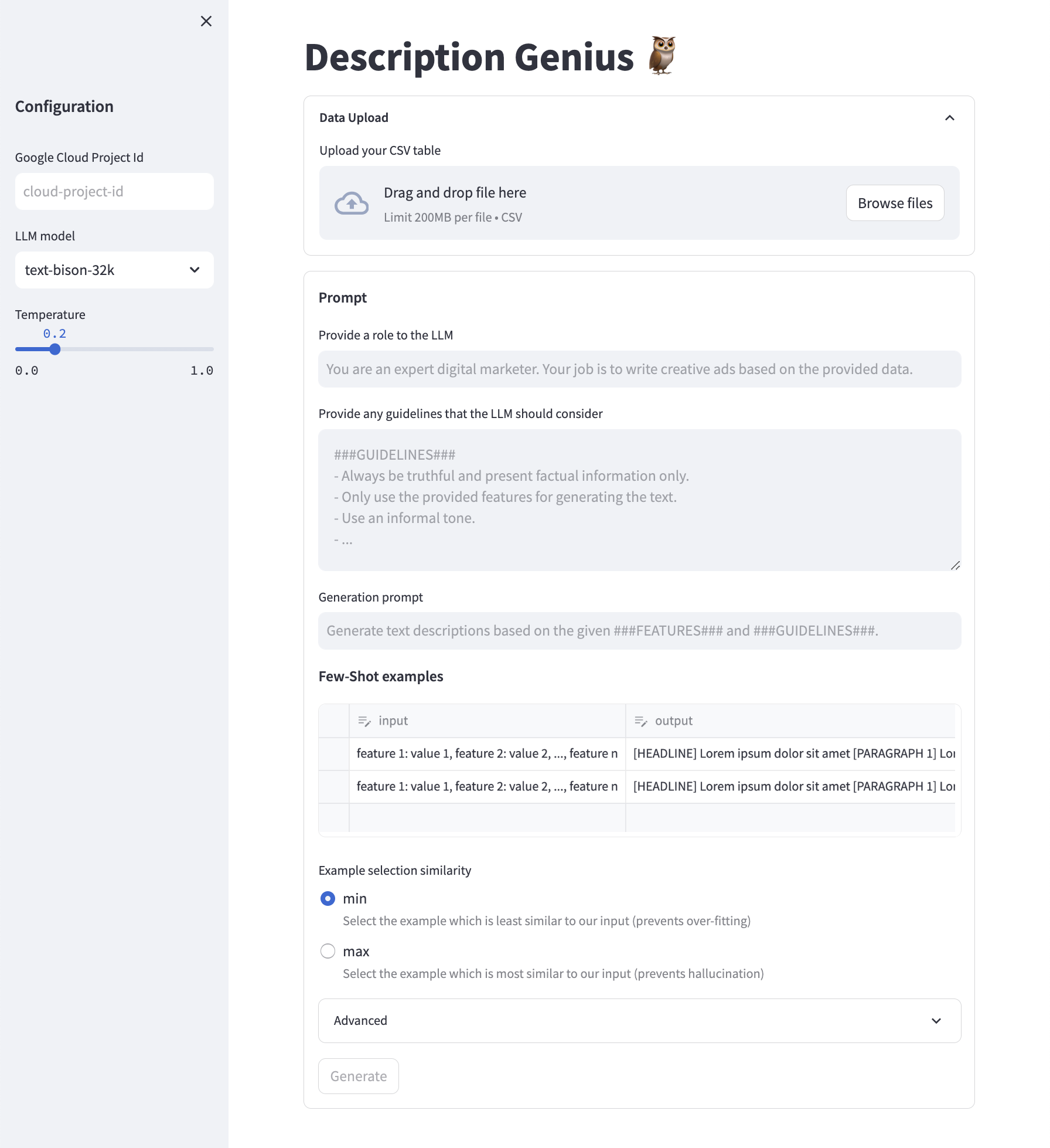 Beschreibung Genius Benutzeroberfläche