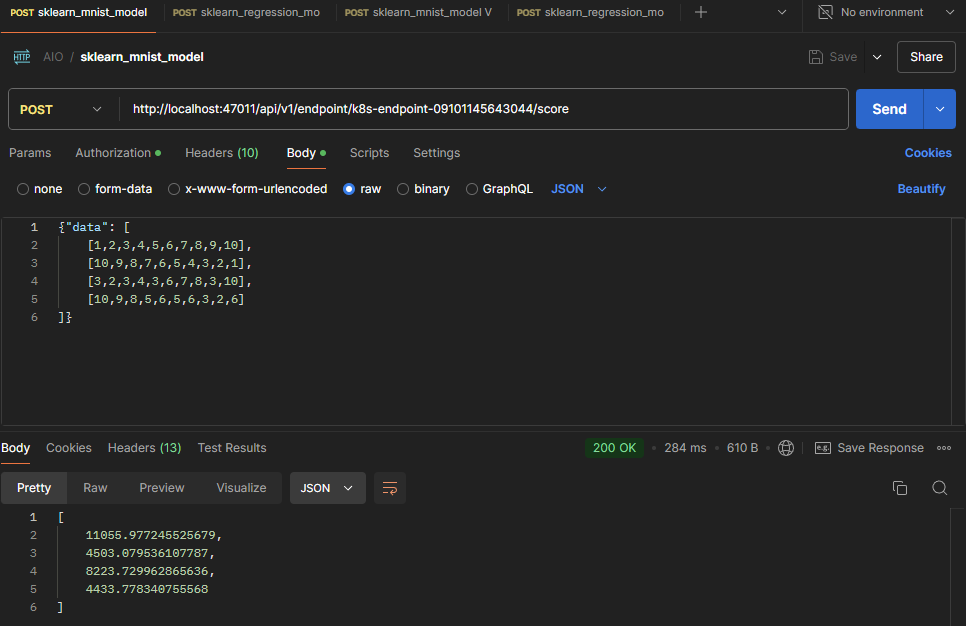 Postman: اختبار نموذج Sklearn Mnist من خلال إعادة توجيه المنفذ
