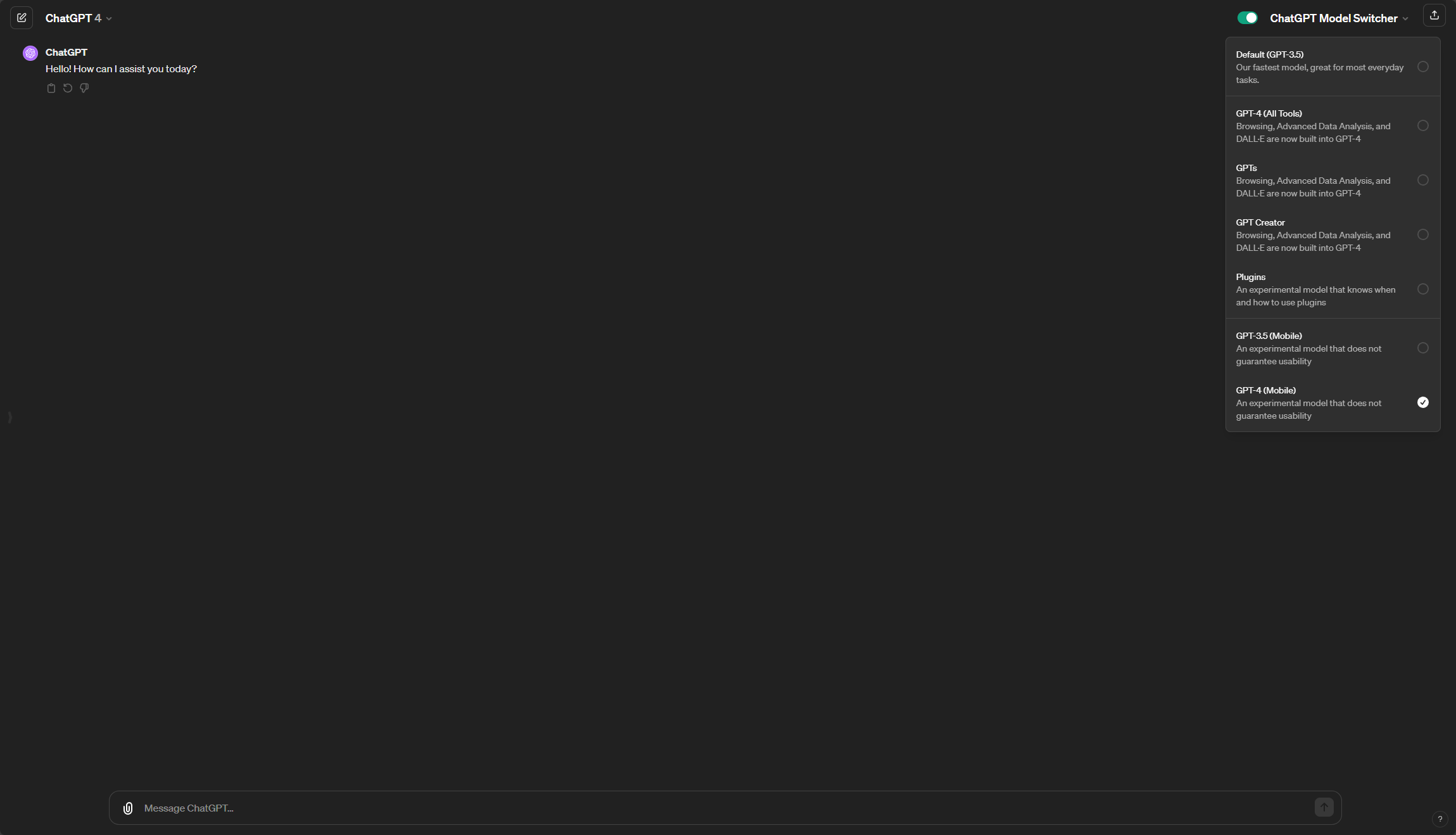 Chatgpt -Modellschalter