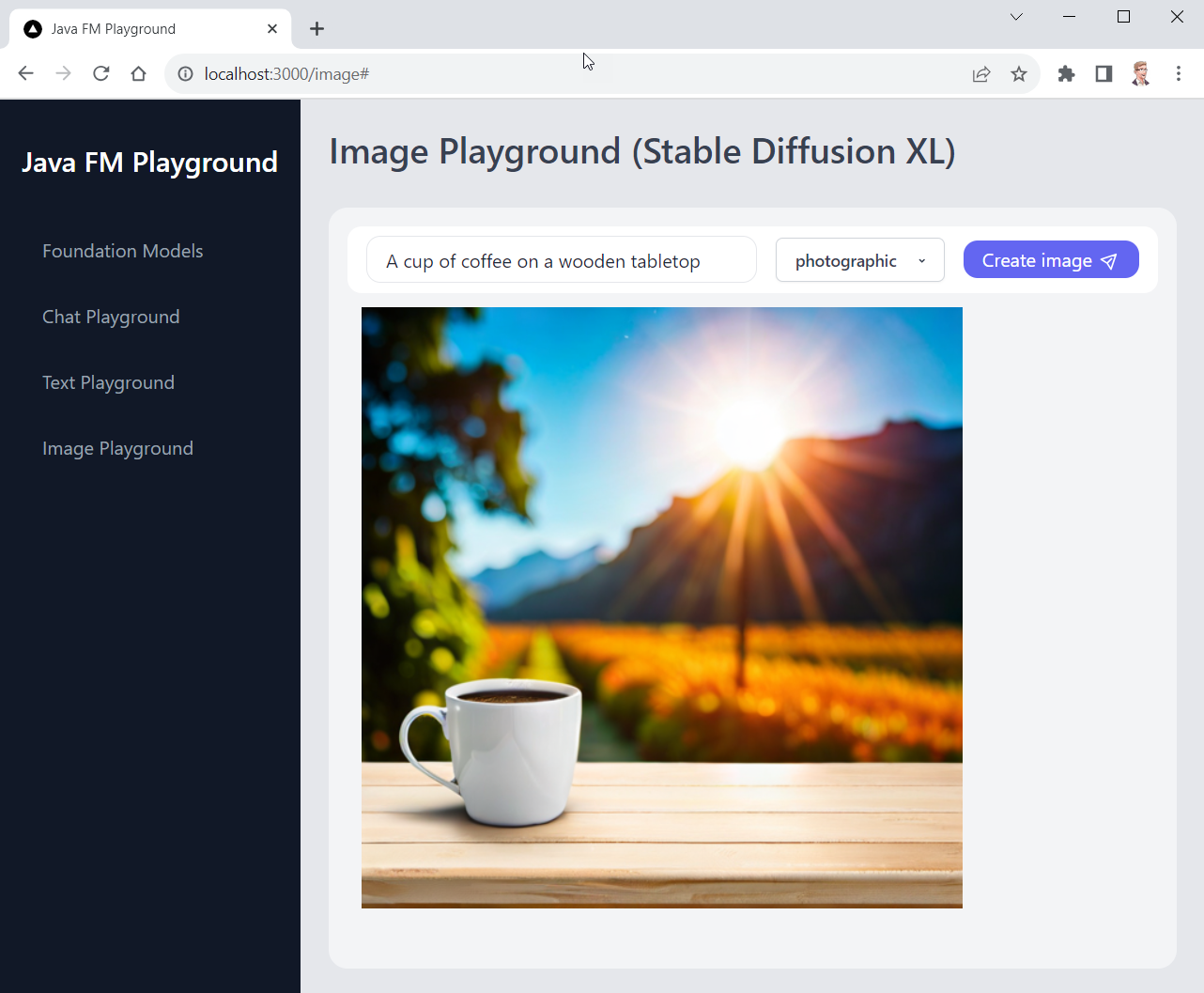 Screenshot des Java FM -Spielplatzes